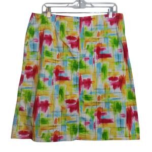Talbots Stretch Vintage Colorful Brushstroke Artsy Abstract Print Skirt Size 14